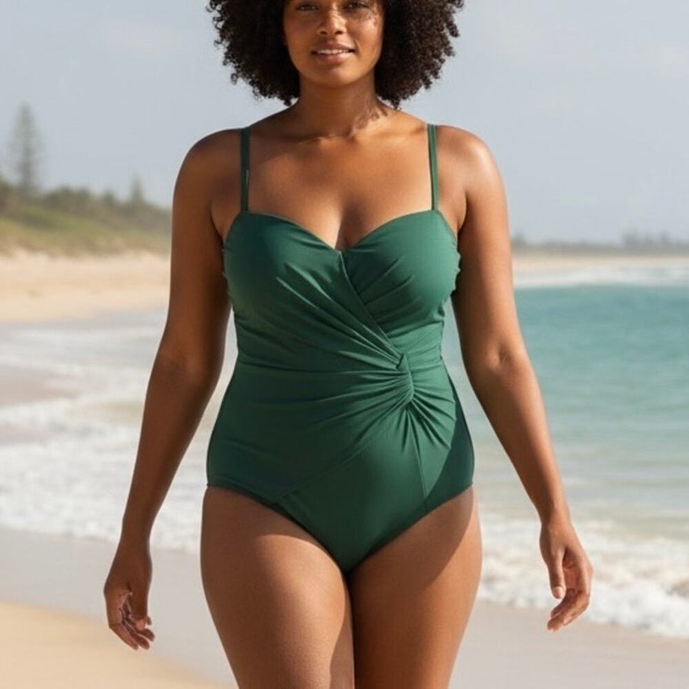 Nicole Miller 1 piece Swimsuit Green Bandeau top 
NWT  plus 3X